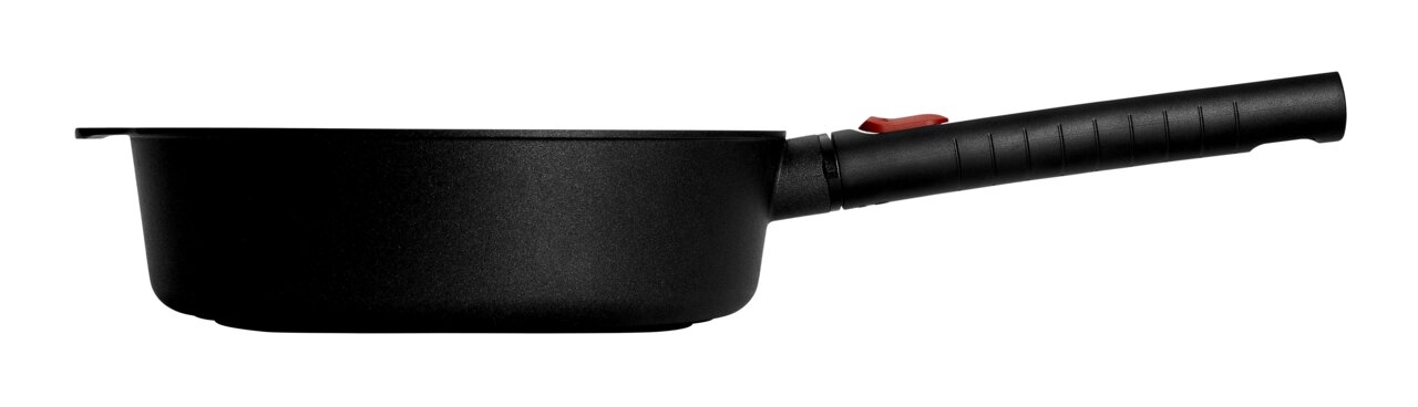 Gietijzeren koekenpan met hoge rand, 28 cm, met lange handgreep, zijaanzicht