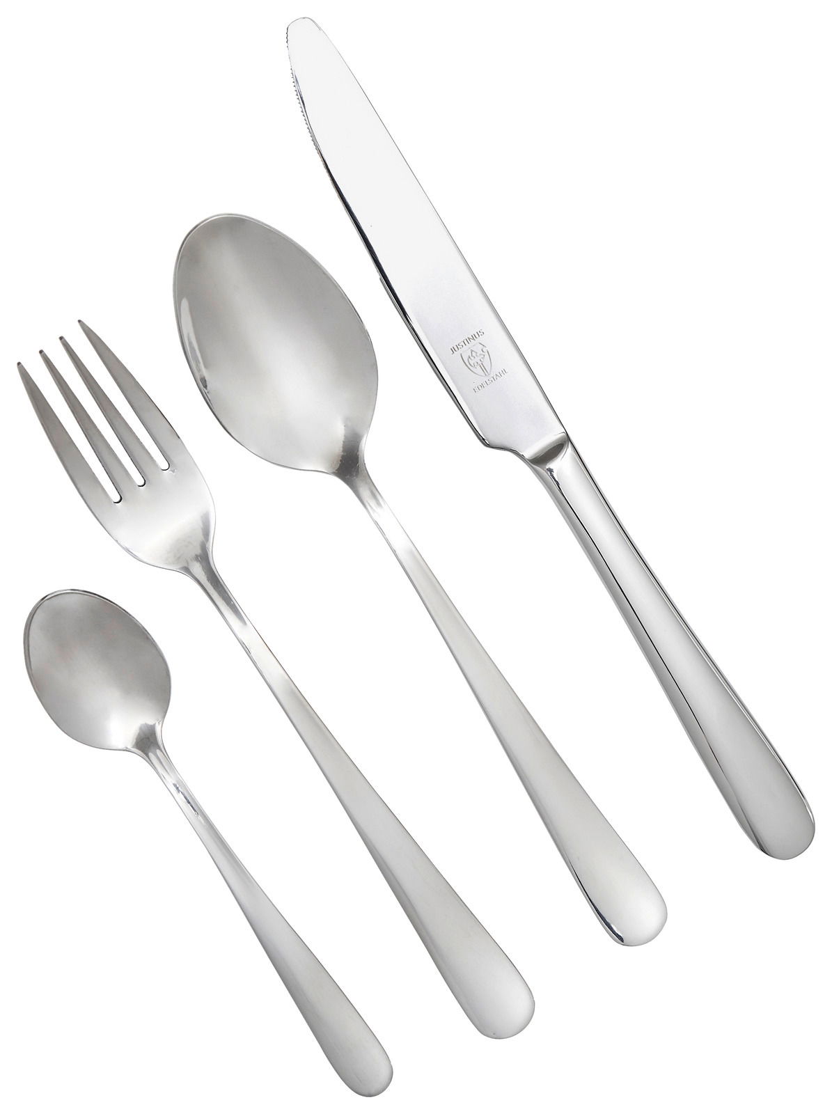 Besteckset Joker, 24-teilig, bestehend aus Messer, Gabel, Esslöffel und Teelöffel, aus Edelstahl, Ansicht von oben.