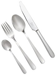 Besteckset Joker, 24-teilig, bestehend aus Messer, Gabel, Esslöffel und Teelöffel, aus Edelstahl, Ansicht von oben.