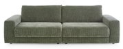 Grünes Megasofa mit breiten Armlehnen und geripptem Stoff, Frontalansicht