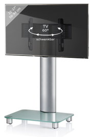 Schwenkbarer TV-Standfuß mit Glasboden und Metall-Säule, geeignet für 22–37 Zoll Fernseher, Frontansicht