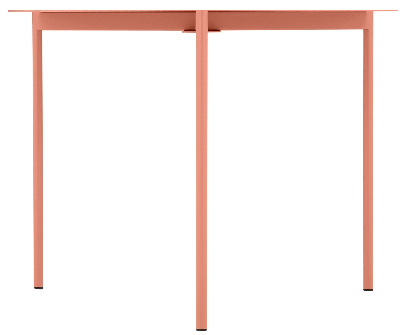 Runder Beistelltisch in Korallenfarbe, frontal betrachtet