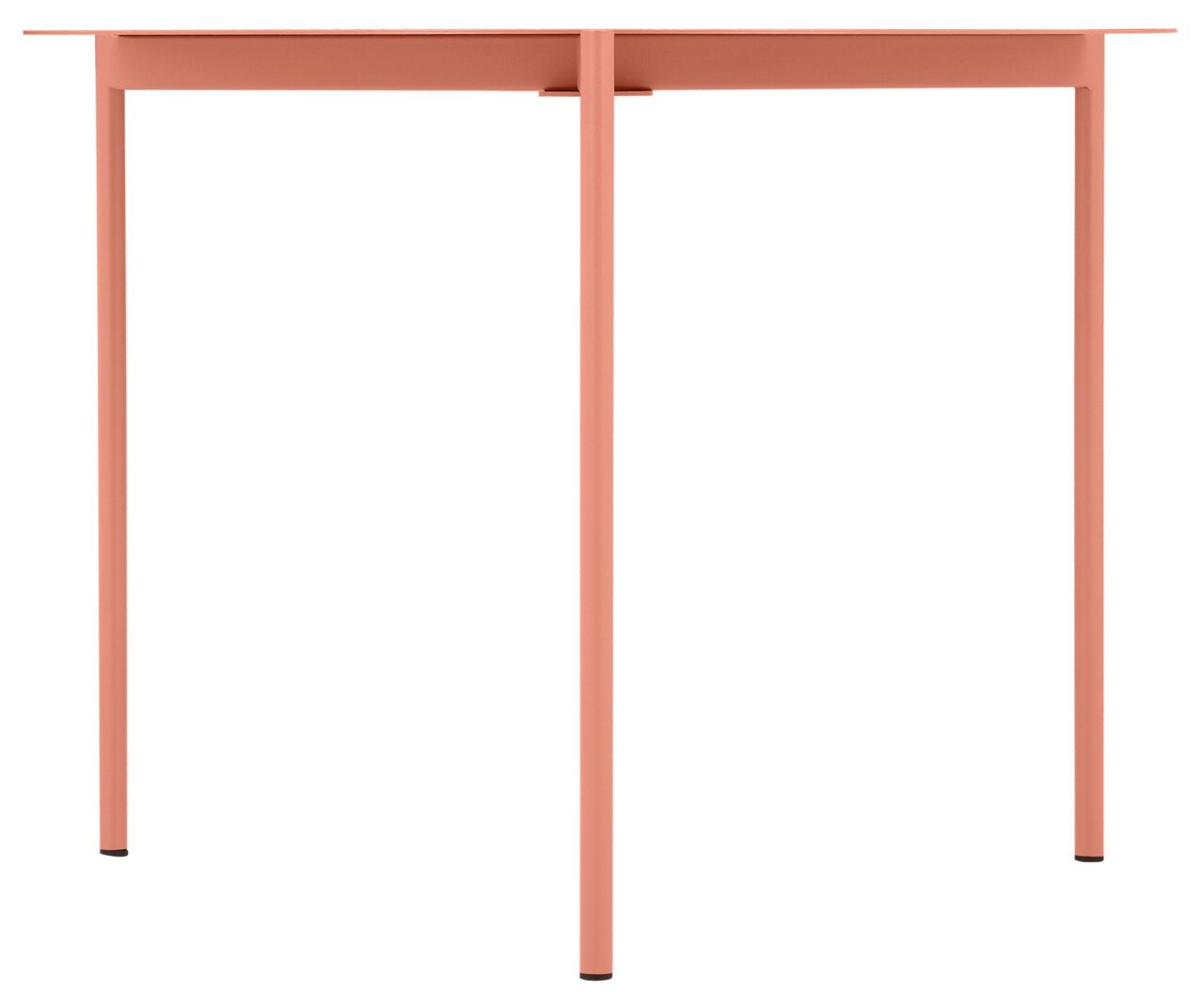 Runder Beistelltisch in Korallenfarbe, frontal betrachtet