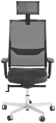 Moderner Bürostuhl mit Netzrückenlehne und Kopfstütze, Frontalansicht