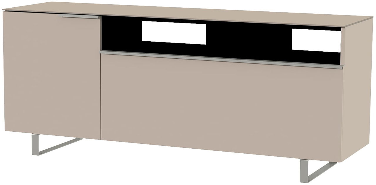 Modernes TV-Lowboard in Beige mit Metallbeinen, seitliche Perspektive