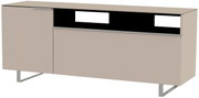 Modernes TV-Lowboard in Beige mit Metallbeinen, seitliche Perspektive
