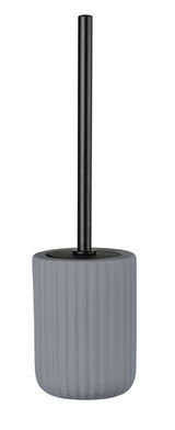 Keramik WC-Garnitur Belluno in Grau, frontal abgebildet mit geriffeltem Design und schwarzem Griff.