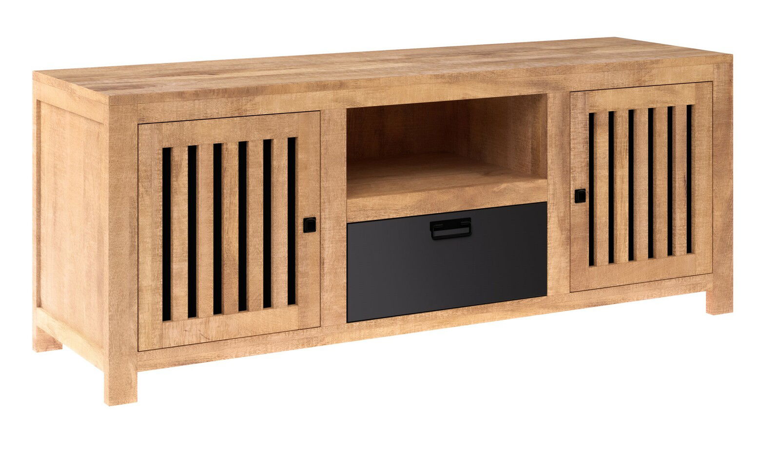 Holz-Lowboard mit zwei Lamellentüren und einer Schublade, Frontalansicht