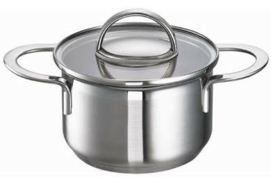 Edelstahl-Topf mit Deckel und zwei Griffen, Ansicht von vorne