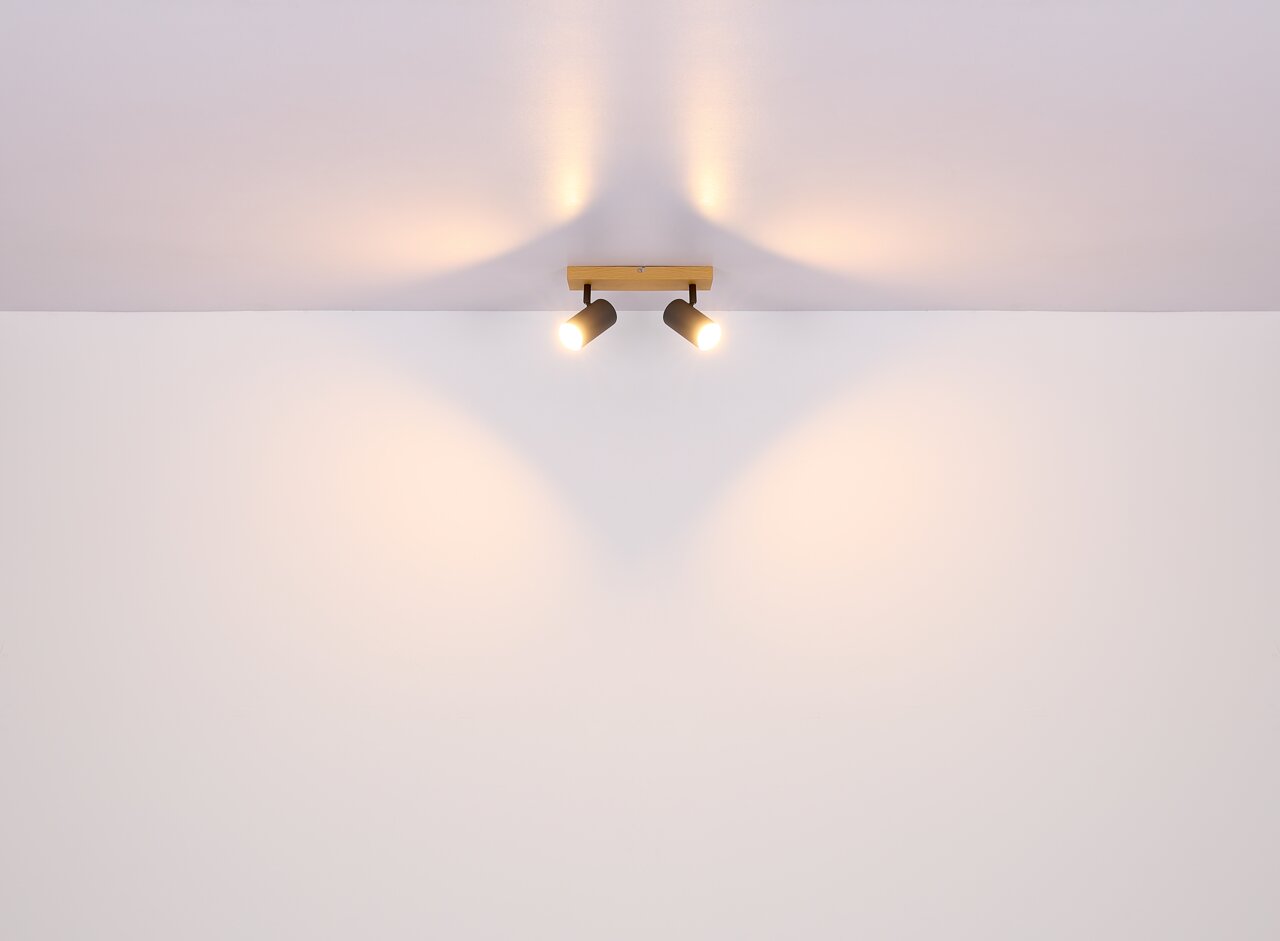 Deckenstrahler aus Metall in Graphit dunkel mit zwei verstellbaren Leuchten, Perspektive von unten