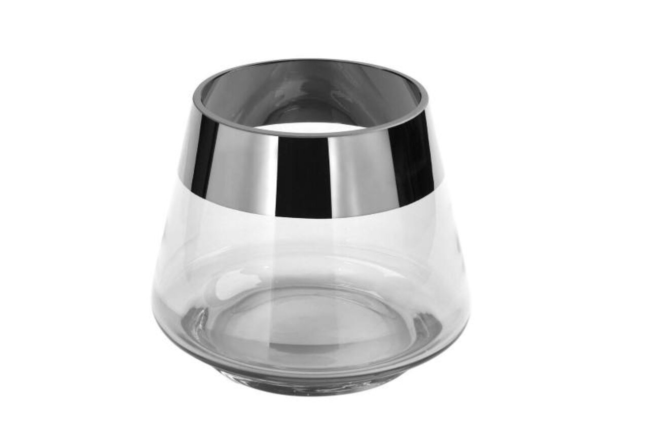 Teelicht Jona 9cm aus Glas mit silbernem Rand, seitliche Perspektive