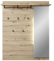 Garderoben-Set aus Holz mit Spiegel, Haken und Ablage, frontale Ansicht