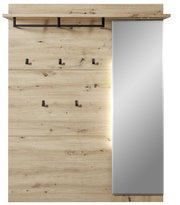 Garderoben-Set aus Holz mit Spiegel, Haken und Ablage, frontale Ansicht