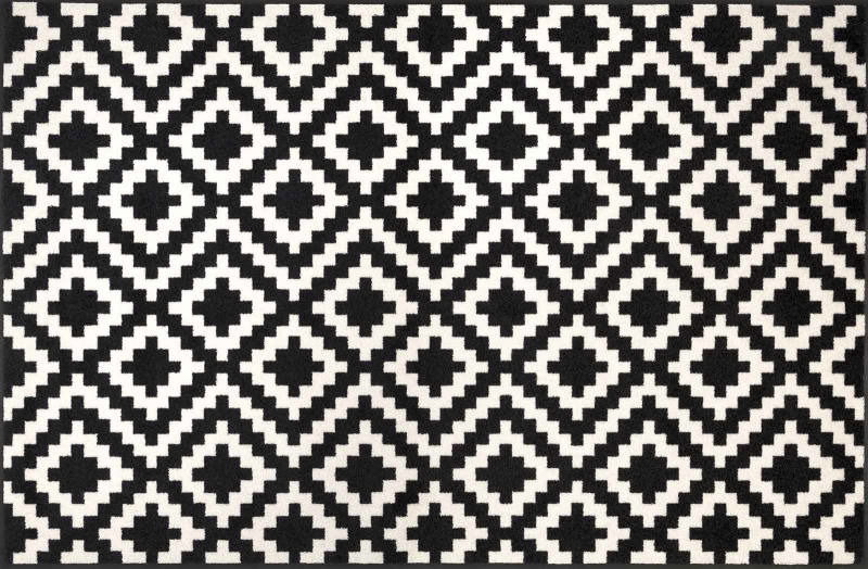 Fußmatte mit schwarz-weißem geometrischem Muster, Draufsicht