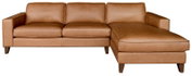 Braunes Ledersofa mit Longchair, Perspektive von vorne