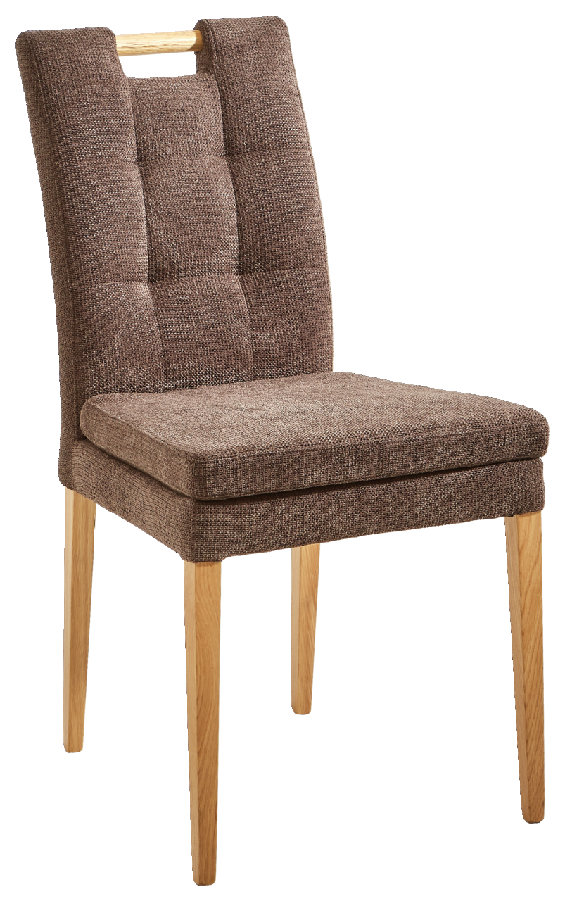 Cantus Stuhl BARCELONA Brauner Stuhl mit gepolsterter Sitzfläche und Rückenlehne, Holzbeine, seitliche Perspektive