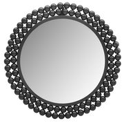 Runder Spiegel mit einem Durchmesser von 46 cm, umgeben von einem dekorativen Rahmen aus schwarzen Kugeln, frontal abgebildet.