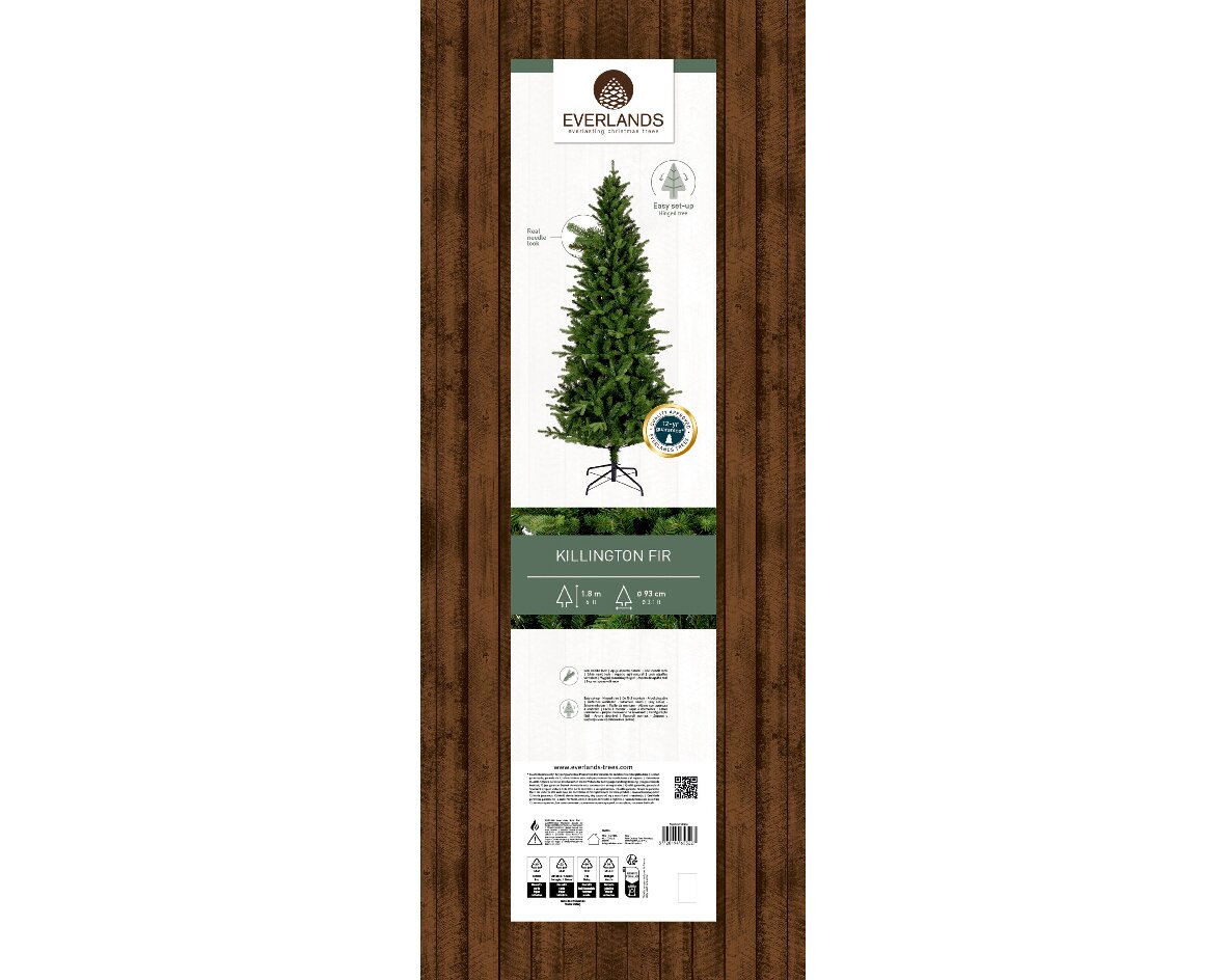 Künstlicher Weihnachtsbaum Killington Tanne, 1,8 m hoch, aufrecht stehend, Vorderansicht