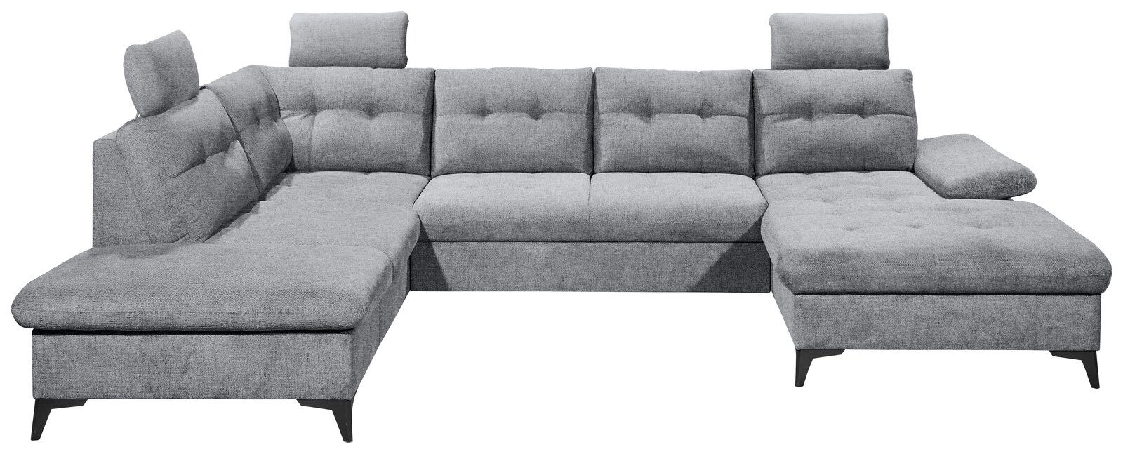 Graues Ecksofa DURBAN in U-Form mit verstellbaren Kopfstützen, Vorderansicht