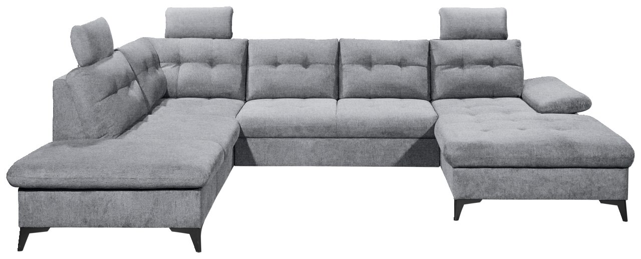 Graues Ecksofa DURBAN in U-Form mit verstellbaren Kopfstützen, Vorderansicht