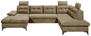 Beige Ecksofa in U-Form mit verstellbaren Kopfstützen, frontal betrachtet