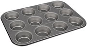 Muffinform aus Metall mit 12 Vertiefungen, schräg von oben fotografiert