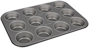 Muffinform aus Metall mit 12 Vertiefungen, schräg von oben fotografiert