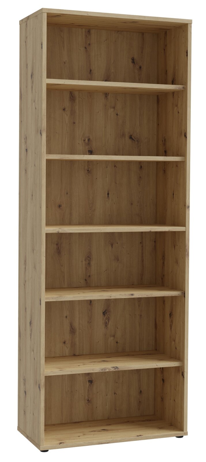 Breites Regal aus Holz mit fünf Einlegeböden, frontale Perspektive