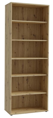 Breites Regal aus Holz mit fünf Einlegeböden, frontale Perspektive