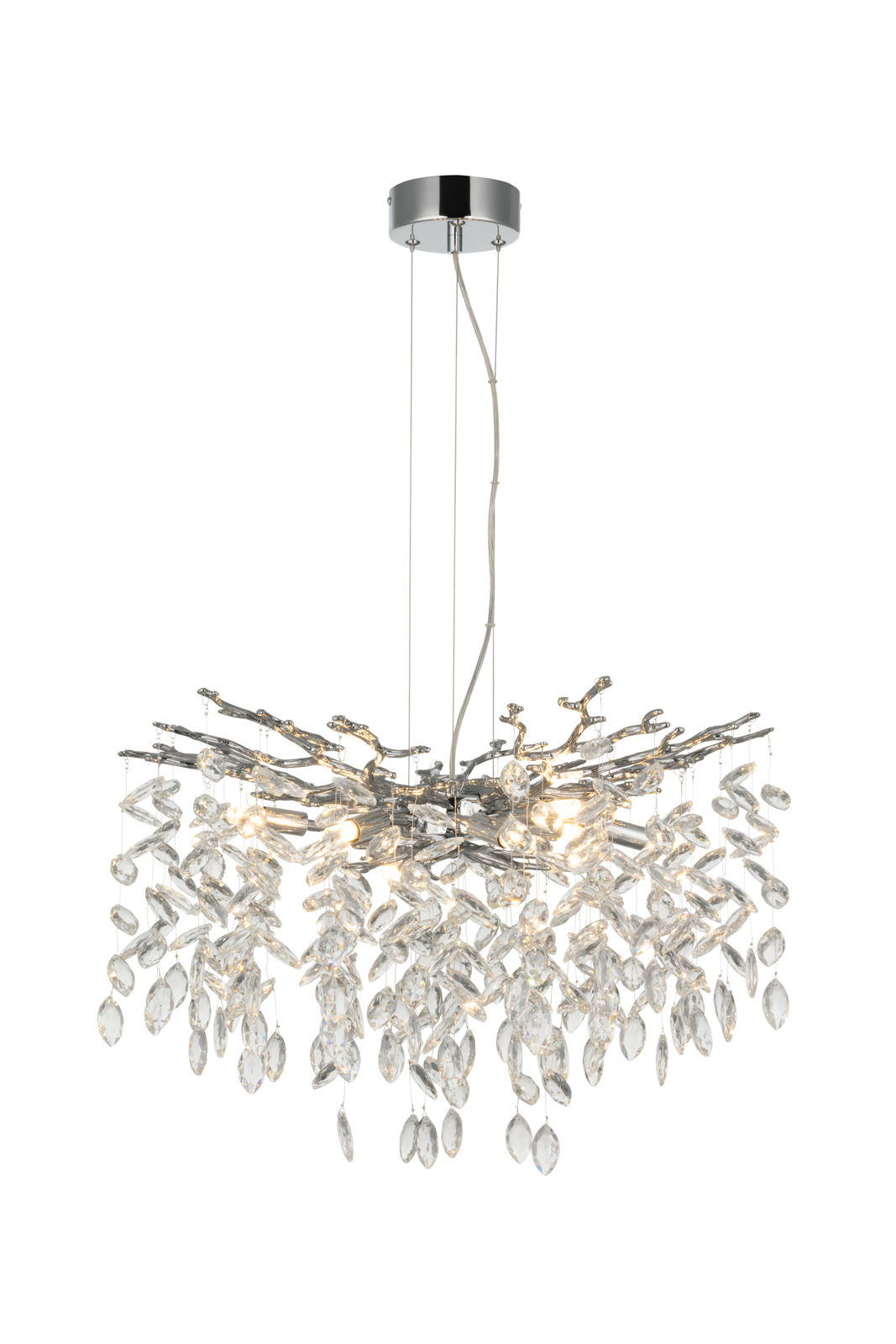 Glandor Hängeleuchte Moderne Hängeleuchte mit funkelnden Kristallen, seitliche Perspektive