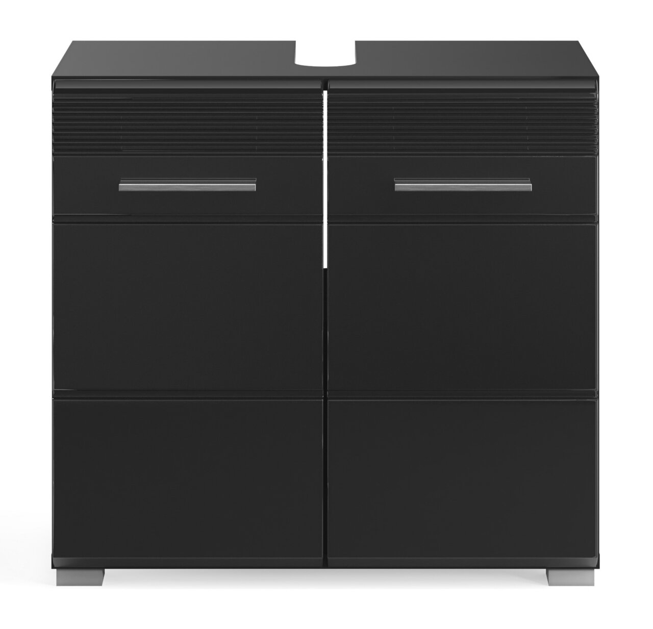 Schwarze Badkombination mit zwei Schubladen und zwei Türen, Frontansicht