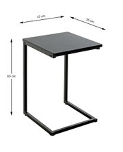 Schwarzer Beistelltisch/Laptoptisch mit quadratischer Tischplatte und Metallgestell, Maße ca. 33 x 35 x 60 cm, freigestellt in schräger Ansicht von vorne oben