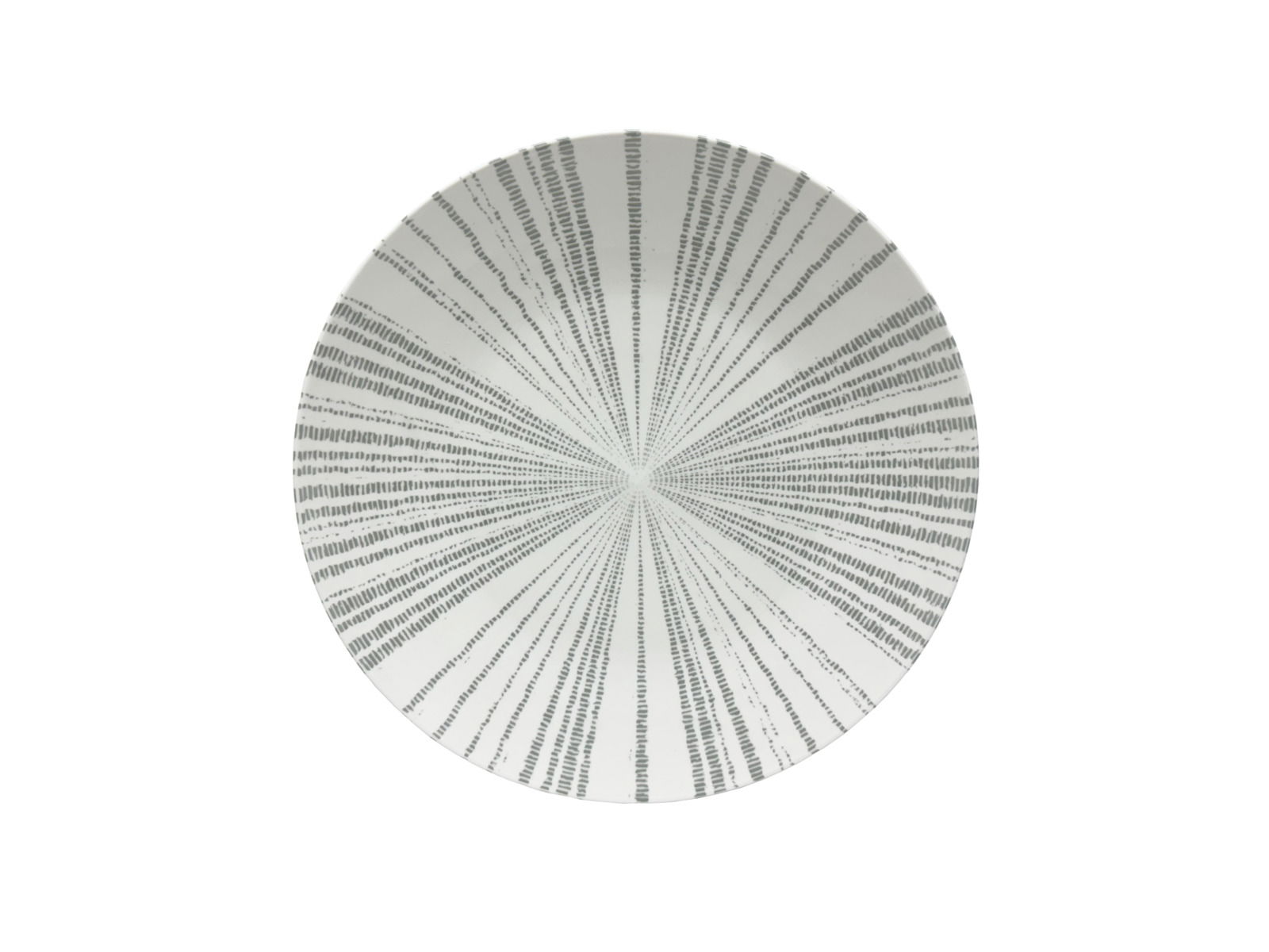 Porzellanteller mit grauem, strahlenförmigem Muster, Draufsicht