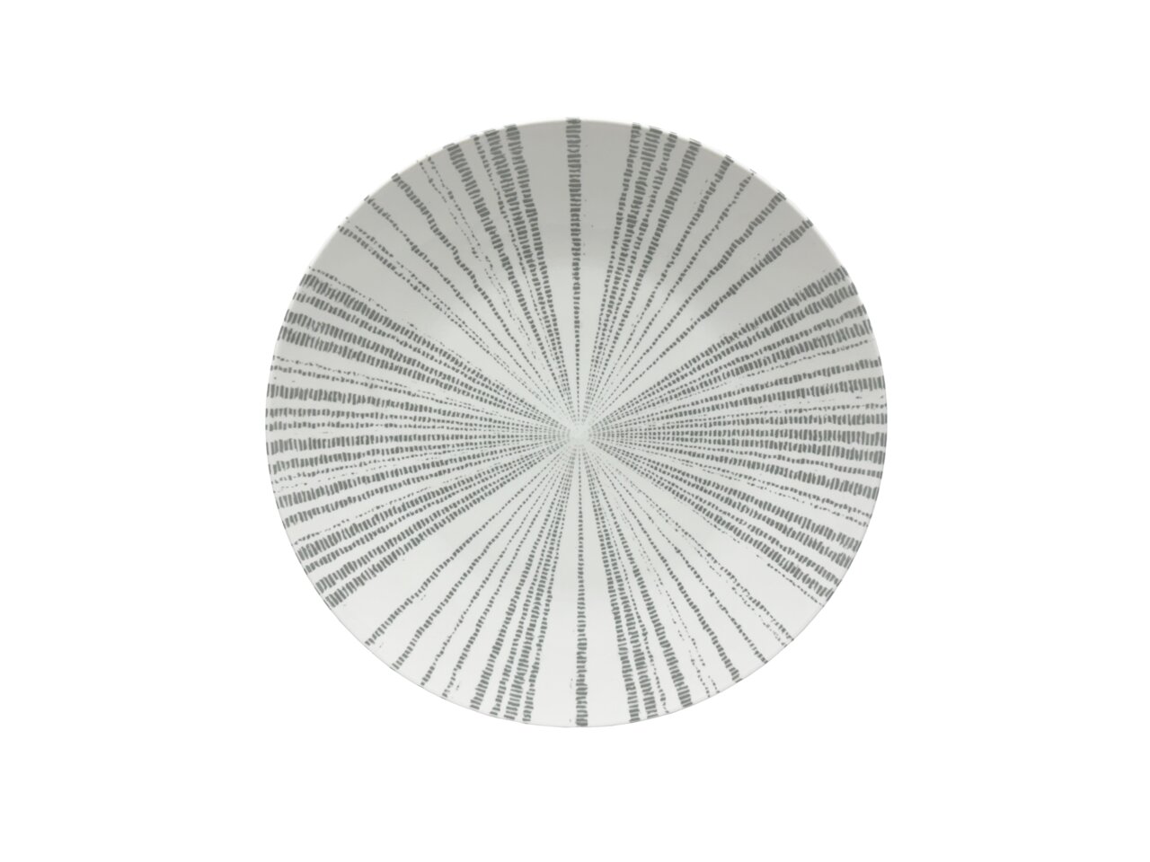 Porzellanteller mit grauem, strahlenförmigem Muster, Draufsicht