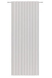 Weißer Fertigvorhang in Frontalansicht mit gleichmäßigen Falten.