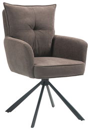 Moderner Sessel mit braunem Cordbezug und schwarzem Metallgestell, seitliche Perspektive