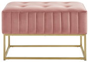 Rosa Hockerbank mit gestepptem Polster und goldfarbenem Metallgestell, Frontalansicht