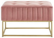 Rosa Hockerbank mit gestepptem Polster und goldfarbenem Metallgestell, Frontalansicht