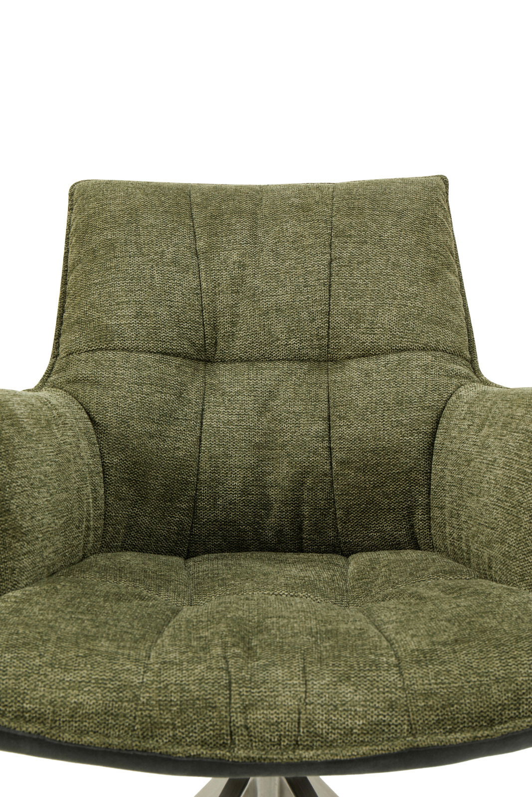 Grüner Sessel mit gepolsterter Rückenlehne und Armlehnen, Vorderansicht