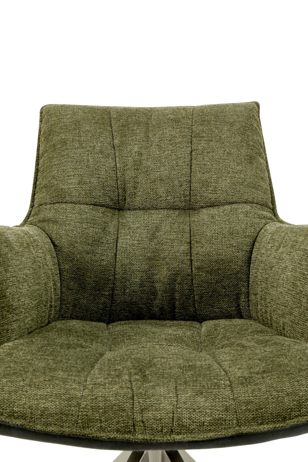 Grüner Sessel mit gepolsterter Rückenlehne und Armlehnen, Vorderansicht