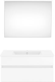 Moderne Badkombination mit Spiegel und Waschbecken, Frontalansicht