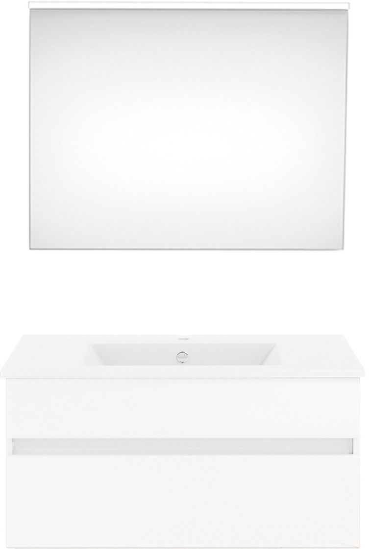 Moderne Badkombination mit Spiegel und Waschbecken, Frontalansicht