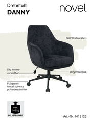 Schwarzer Drehstuhl mit 360° Drehfunktion, höhenverstellbarem Sitz und Wippmechanik, seitliche Perspektive