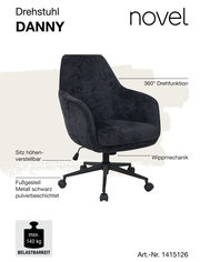 Schwarzer Drehstuhl mit 360° Drehfunktion, höhenverstellbarem Sitz und Wippmechanik, seitliche Perspektive