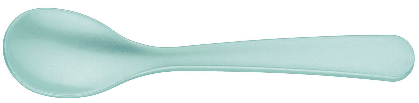 Eierlöffel aus Kunststoff in hellblauer Farbe, seitliche Ansicht