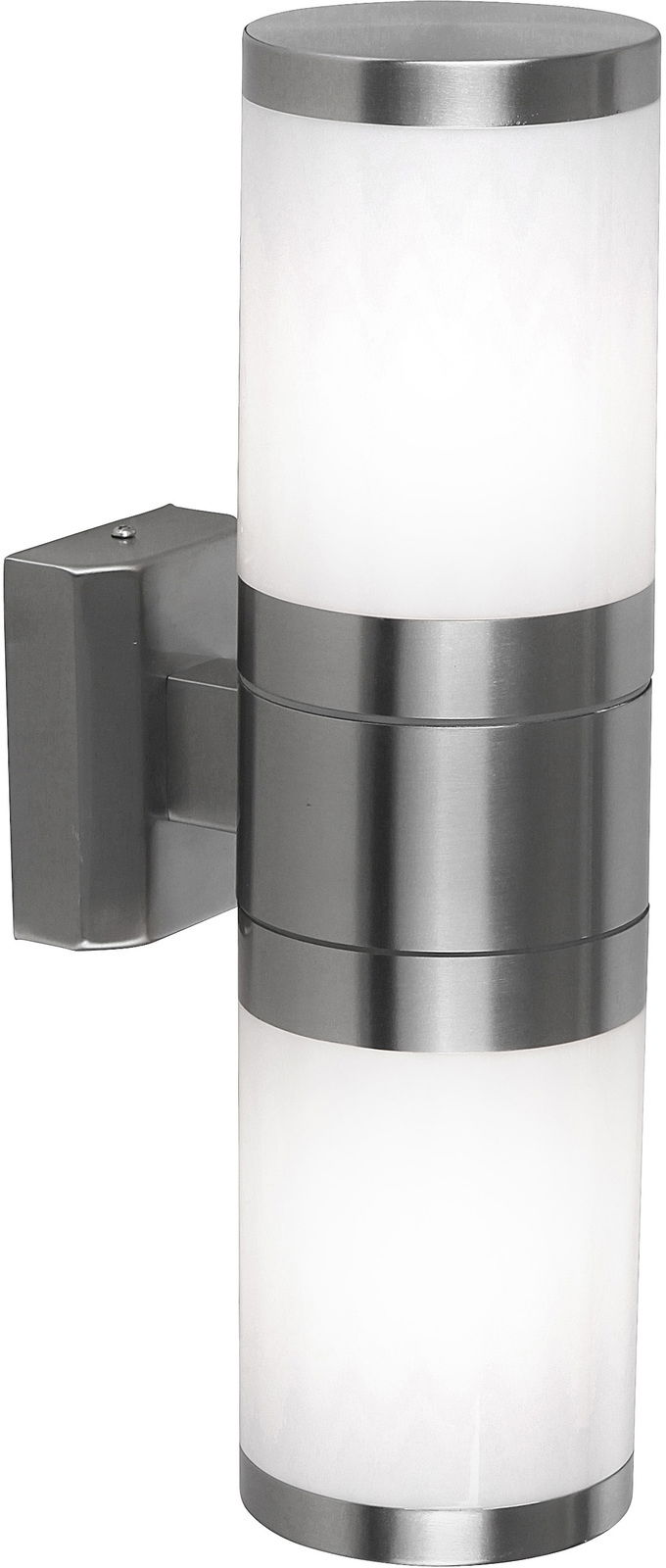 Moderne zylindrische Außenleuchte XELOO aus Edelstahl, seitliche Perspektive