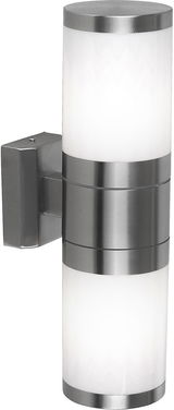 Moderne zylindrische Außenleuchte XELOO aus Edelstahl, seitliche Perspektive