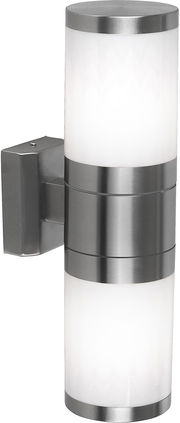 Moderne zylindrische Außenleuchte XELOO aus Edelstahl, seitliche Perspektive