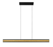 Moderne LED-Pendelleuchte mit Holzoptik, frontal betrachtet