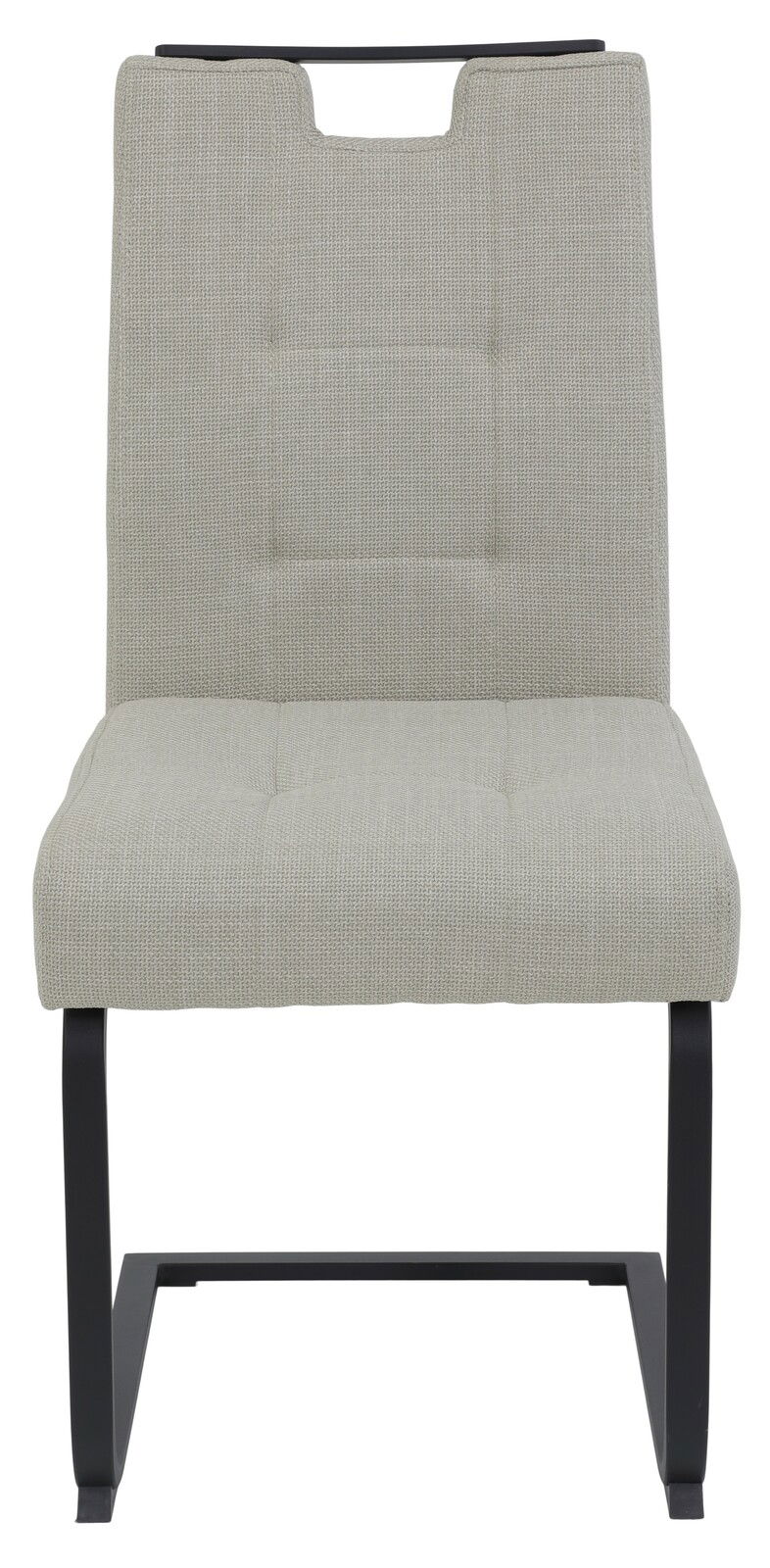 Moderner Schwingstuhl in Beige mit schwarzem Metallgestell, Frontalansicht